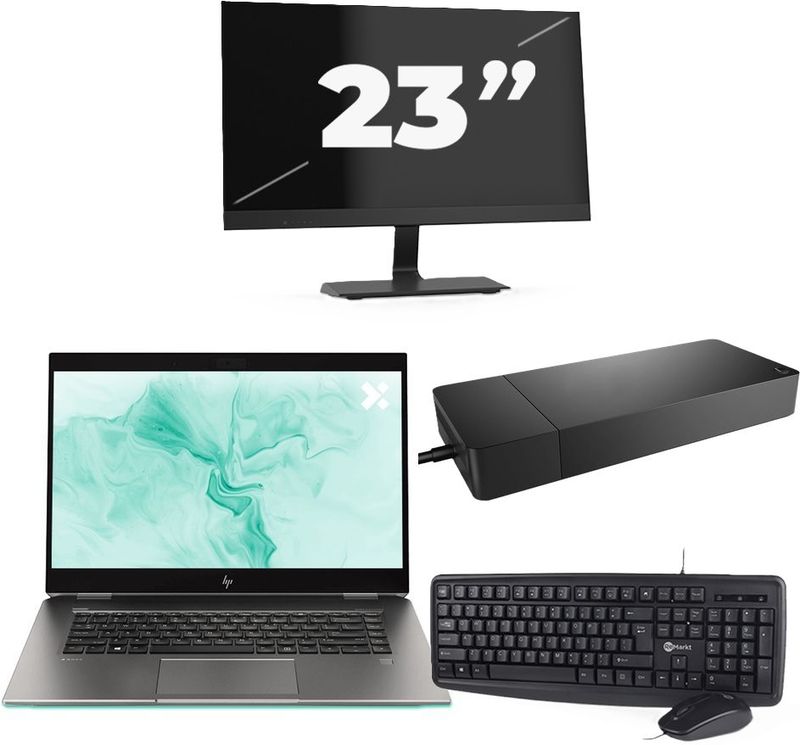 HP ZBook Studio G5 - Intel Core i7-8e Generatie - 15 inch - 16GB RAM - 256GB SSD - Windows 11 + 1x 23 inch Monitor Zichtbaar gebruikt