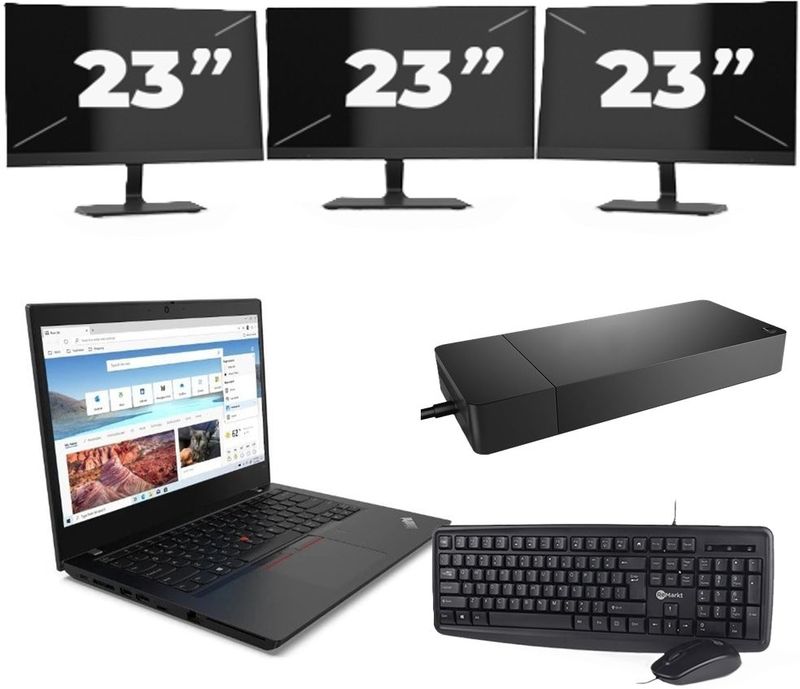 Lenovo ThinkPad L14 Gen 2 - Intel Core i5-11e Generatie - 14 inch - 16GB RAM - 256GB SSD - Windows 11 Home + 3x 23 inch Monitor Zichtbare schade