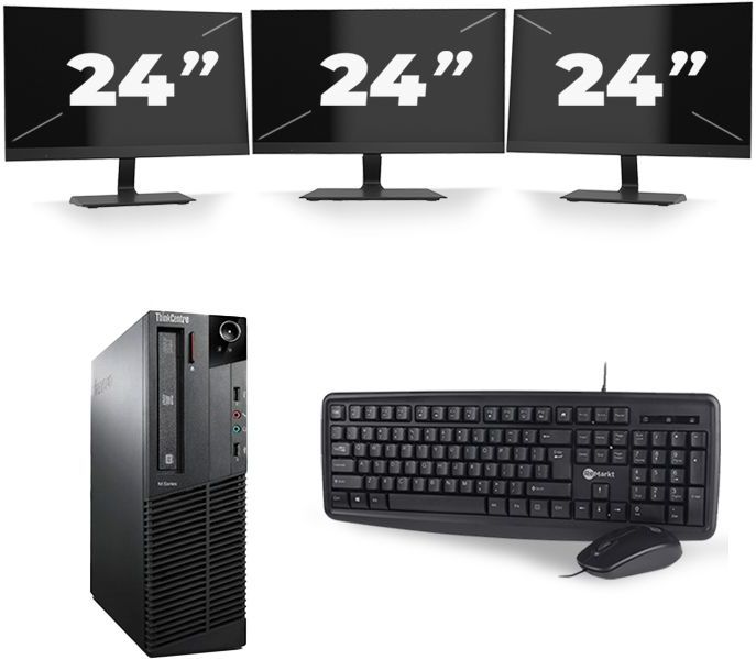 Lenovo ThinkCentre M92P SFF - Intel Core i5-3e Generatie - 8GB RAM - 256GB SSD - Windows 10 + 3x 24 inch Monitor Nette Staat