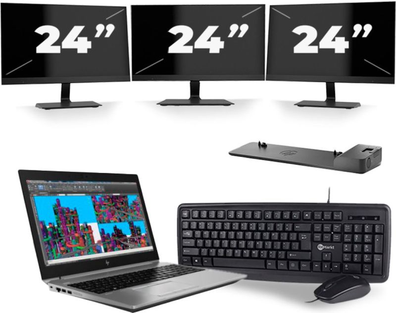 HP ZBook 15 G5 - Intel Core i7-8e Generatie - 15 inch - 16GB RAM - 256GB SSD - Windows 11 + 3x 24 inch Monitor Zichtbare schade