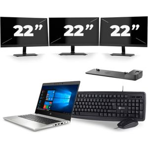 HP ProBook 430 G7 - Intel Core i3-10e Generatie - 13 inch - 16GB RAM - 256GB SSD - Windows 11 + 3x 22 inch Monitor Zichtbare schade