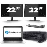 HP EliteBook 850 G3 - Intel Core i7-6e Generatie - 15 inch - 16GB RAM - 512GB SSD - Windows 11 + 2x 22 inch Monitor Nette Staat