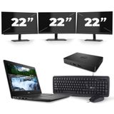 Dell Latitude 3490 - Intel Core i3-7e Generatie - 14 inch - 8GB RAM - 256GB SSD - Windows 11 + 3x 22 inch Monitor Zichtbaar gebruikt