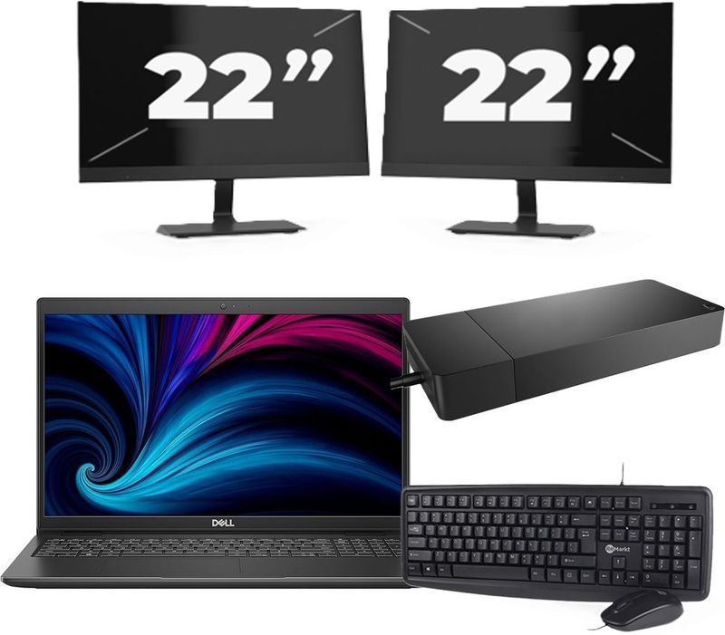 Dell Latitude 3520 - Intel Core i5-11e Generatie - 15 inch - 16GB RAM - 256GB SSD - Windows 11 Home + 2x 22 inch Monitor Nette Staat
