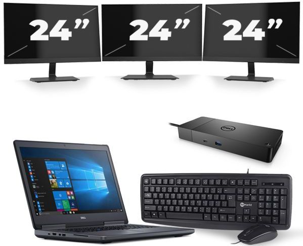 Dell Precision 7720 - Intel Core i7-7e Generatie - 17 inch - 16GB RAM - 512GB SSD - Windows 11 + 3x 24 inch Monitor Nette Staat