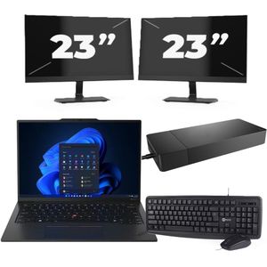 Lenovo ThinkPad X1C - Intel Core i5-6e Generatie - 14 inch - 8GB RAM - 256GB SSD - Windows 11 Home + 2x 23 inch Monitor Zichtbaar gebruikt