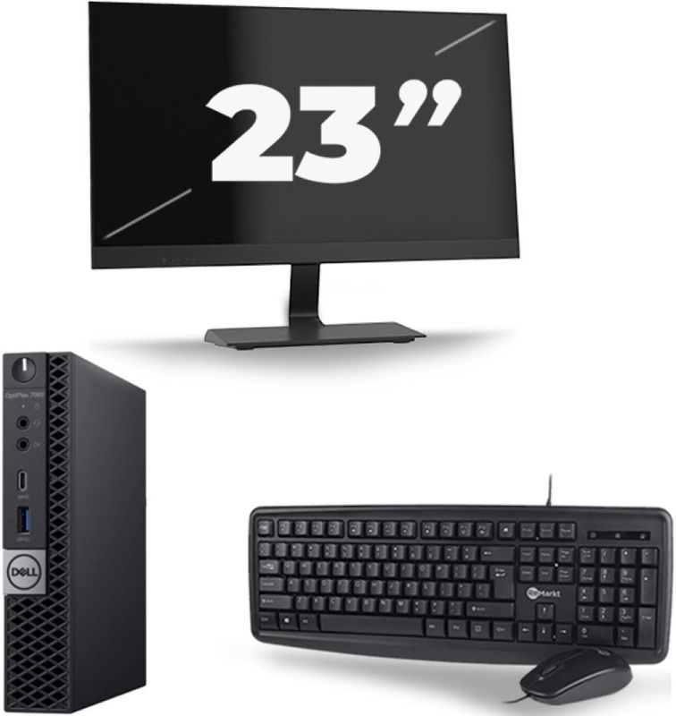 Dell Optiplex 7060 Micro USFF - Intel Core i7-8e Generatie - 16GB RAM - 256GB SSD - Windows 11 + 1x 23 inch Monitor Nette Staat
