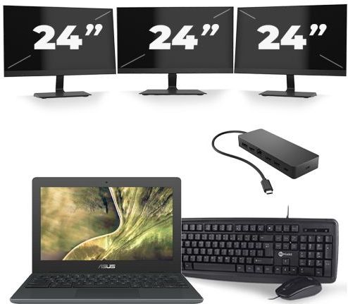 Asus C204M - Intel Celeron N4000 - 11 inch - 4GB RAM - 32GB SSD - Windows 11 Home + 3x 24 inch Monitor Zichtbare schade
