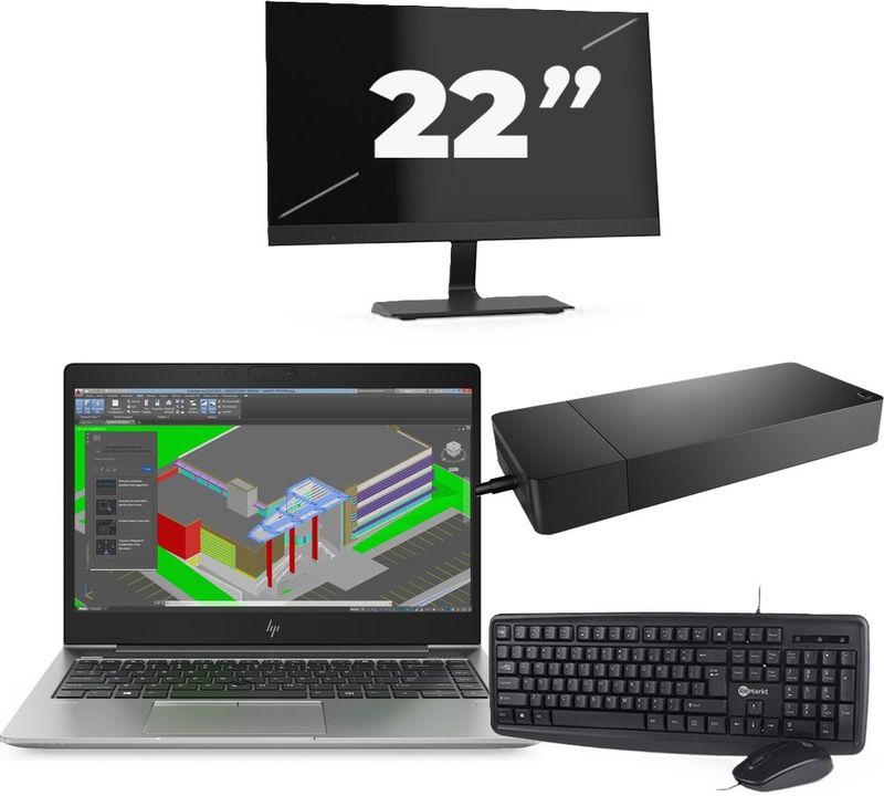 HP ZBook 14u G5 - Intel Core i7-8e Generatie - 14 inch - 16GB RAM - 256GB SSD - Windows 11 + 1x 22 inch Monitor Nette Staat