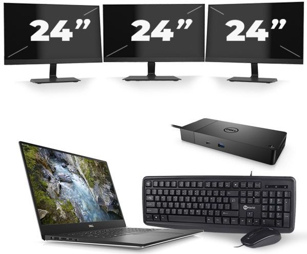 Dell Precision 5540 - Intel Core i7-9e Generatie - 15 inch - 16GB RAM - 512GB SSD - Windows 11 + 3x 24 inch Monitor Zichtbaar gebruikt