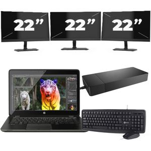 Lenovo ThinkBook 14 G2 - Intel Core i5-11e Generatie - 14 inch - 16GB RAM - 256GB SSD - Windows 11 Home + 3x 22 inch Monitor Zichtbaar gebruikt