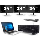 HP EliteBook 850 G7 - Intel Core i7-10e Generatie - 15 inch - 16GB RAM - 256GB SSD - Windows 11 + 3x 24 inch Monitor Nette Staat