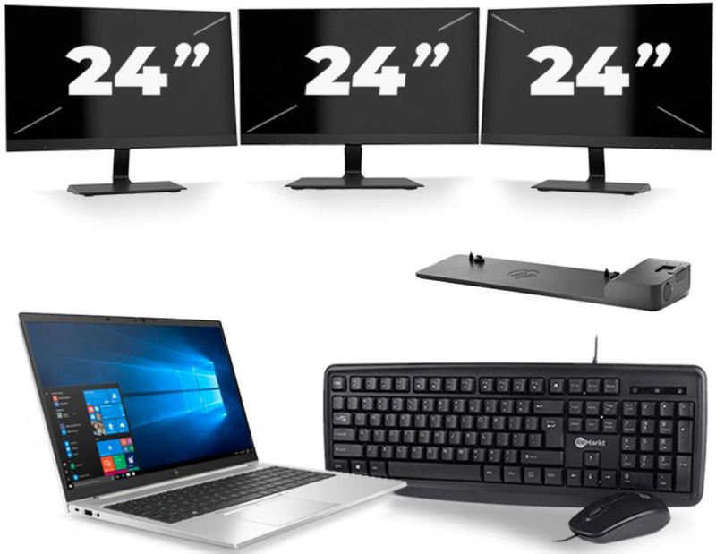 HP EliteBook 850 G7 - Intel Core i7-10e Generatie - 15 inch - 16GB RAM - 256GB SSD - Windows 11 + 3x 24 inch Monitor Nette Staat