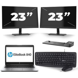 HP EliteBook 840 G2 - Intel Core i5-5e Generatie - 14 inch - 8GB RAM - 256GB SSD - Windows 11 + 2x 23 inch Monitor Zichtbaar gebruikt