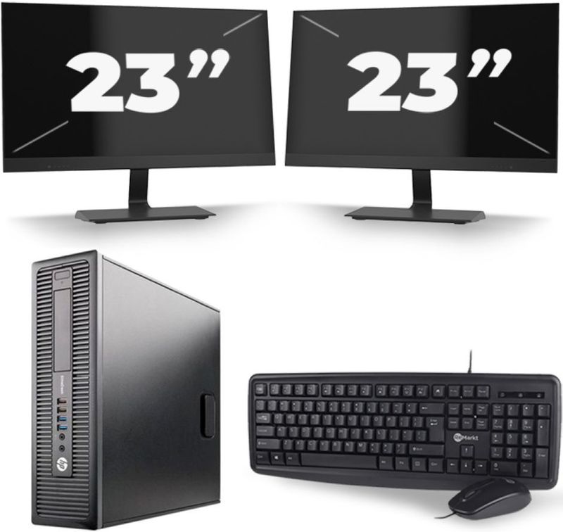 HP EliteDesk 800 G2 SFF - Intel Core i7-6e Generatie - 16GB RAM - 256GB SSD - Windows 11 + 2x 23 inch Monitor Nette Staat