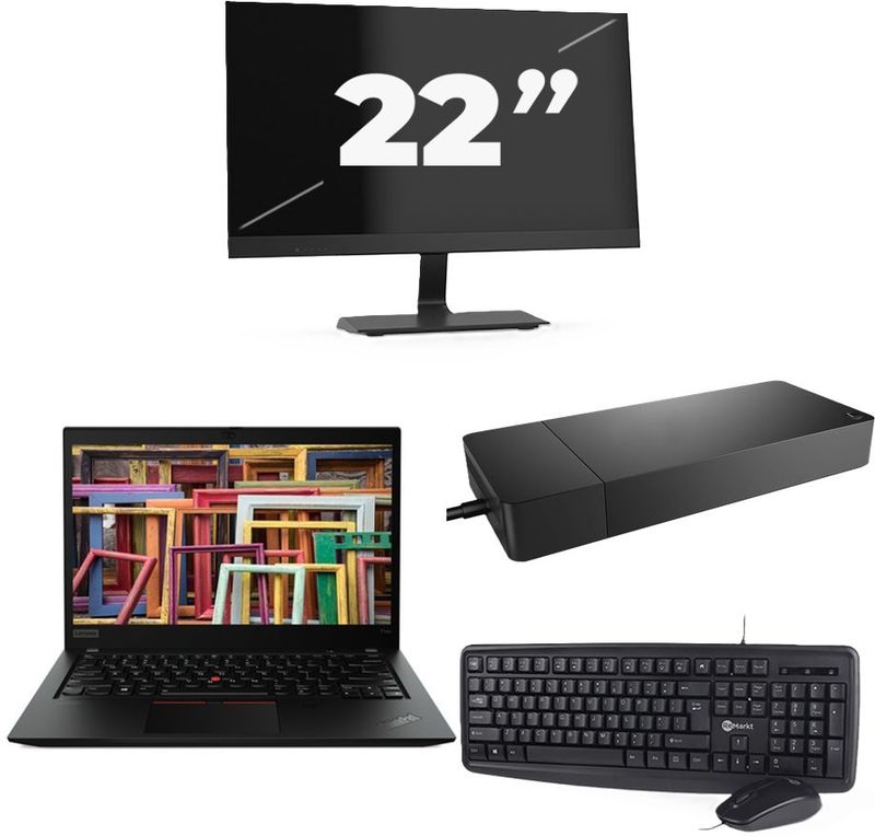 Lenovo ThinkPad T14s Gen 1 - Intel Core i7-10e Generatie - 14 inch - 16GB RAM - 256GB SSD - Windows 11 Home + 1x 22 inch Monitor Nette Staat