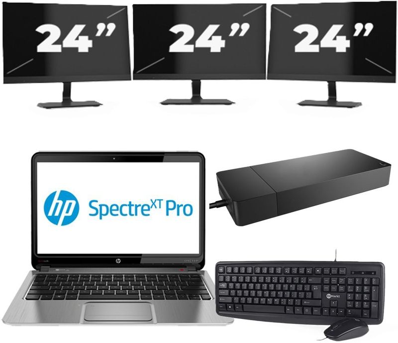 Chuwi CoreBook Pro - Intel Core i3-6e Generatie - 13 inch - 8GB RAM - 256GB SSD - Windows 11 Home + 3x 24 inch Monitor Zichtbare schade