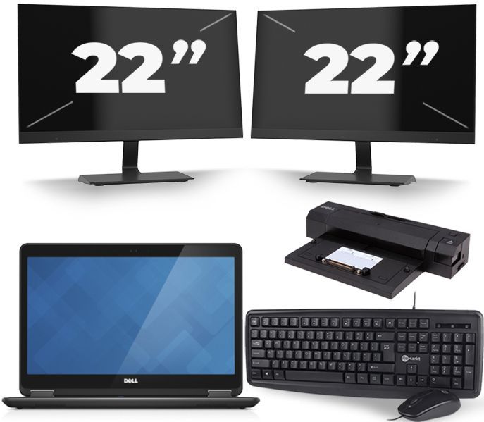 Dell Latitude E7440 - Intel Core i5-4e Generatie - 14 inch - 8GB RAM - 256GB SSD - Windows 11 + 2x 22 inch Monitor Nette Staat