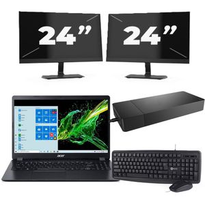 ACER Aspire A315-56 - Intel Core i3-10e Generatie - 15 inch - 16GB RAM - 256GB SSD - Windows 11 Home + 2x 24 inch Monitor Nette Staat