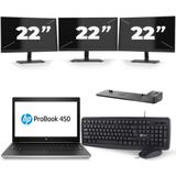 HP ProBook 450 G5 - Intel Core i5-8e Generatie - 15 inch - 16GB RAM - 256GB SSD - Windows 11 + 3x 22 inch Monitor Zichtbaar gebruikt