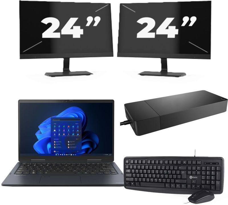 Toshiba Portege X30W-J-10C - Intel Core i5-11e Generatie - 13 inch - 16GB RAM - 256GB SSD - Windows 11 Home + 2x 24 inch Monitor Zichtbaar gebruikt