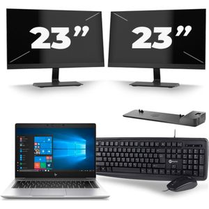 HP EliteBook 745 G6 - AMD Ryzen 5 3500U - 14 inch - 16GB RAM - 256GB SSD - Windows 11 Home + 2x 23 inch Monitor Zichtbaar gebruikt