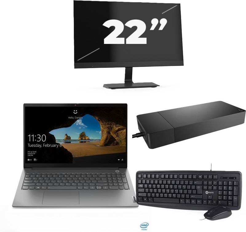 Lenovo ThinkBook 15 G2 ITL - Intel Core i5-11e Generatie - 15 inch - 16GB RAM - 256GB SSD - Windows 11 Home + 1x 22 inch Monitor Nette Staat