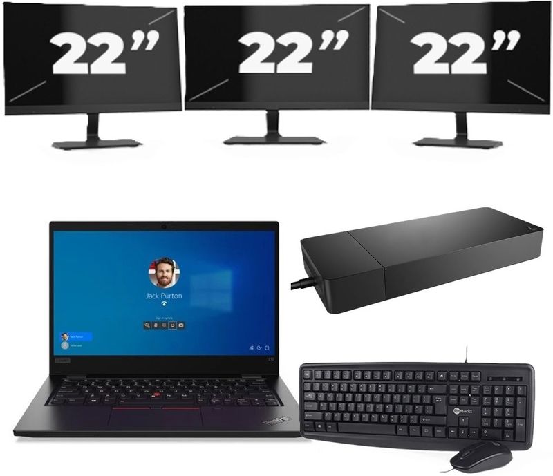 Lenovo ThinkPad L13 Gen 2 - Intel Core i5-11e Generatie - 13 inch - 8GB RAM - 256GB SSD - Windows 11 + 3x 22 inch Monitor Zichtbaar gebruikt