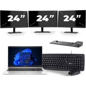 HP Probook 450 G8 - Intel Core i5-11e Generatie - 15 inch - 16GB RAM - 256GB SSD - Windows 11 + 3x 24 inch Monitor Nette Staat