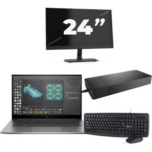 HP ZBook Studio G7 - Intel Core i7-10e Generatie - 15 inch - 16GB RAM - 256GB SSD - Windows 11 + 1x 24 inch Monitor Zichtbaar gebruikt