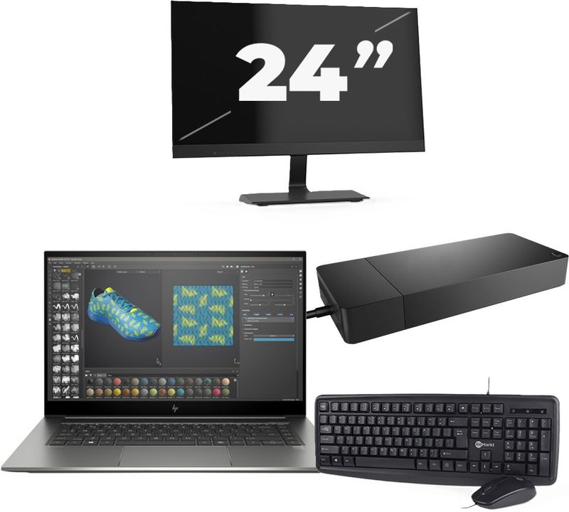 HP ZBook Studio G7 - Intel Core i7-10e Generatie - 15 inch - 16GB RAM - 256GB SSD - Windows 11 + 1x 24 inch Monitor Zichtbaar gebruikt
