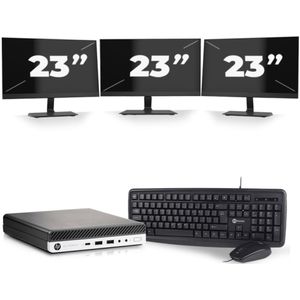 HP EliteDesk 800 G3 USFF - Intel Core i5-6e Generatie - 8GB RAM - 256GB SSD - Windows 11 + 3x 23 inch Monitor Nette Staat