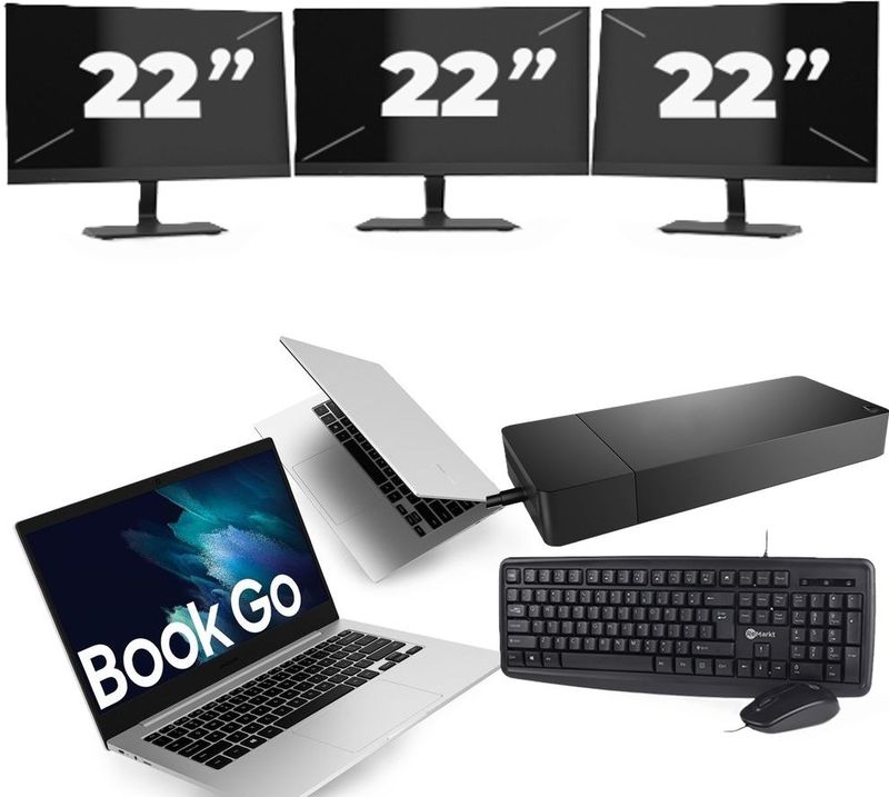 Microsoft Surface Go - Intel Core i5-10e Generatie - 10 inch - 8GB RAM - 64GB SSD - Windows 11 Home + 3x 22 inch Monitor Zichtbaar gebruikt