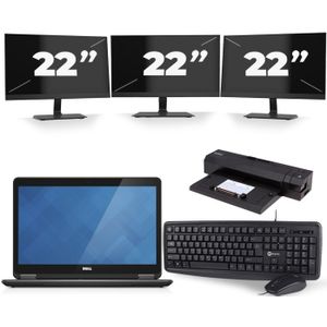 Dell Latitude E7440 - Intel Core i7-4e Generatie - 14 inch - 8GB RAM - 256GB SSD - Windows 11 + 3x 22 inch Monitor Zichtbaar gebruikt