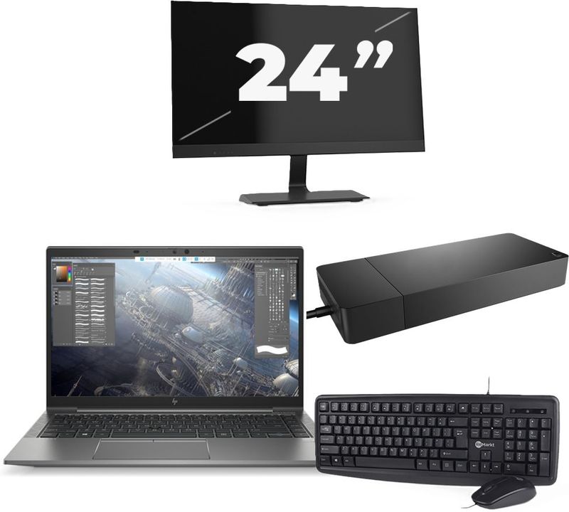 HP ZBook Firefly 14 G8 - Intel Core i7-11e Generatie - 14 inch - 16GB RAM - 256GB SSD - Windows 11 Home + 1x 24 inch Monitor Nette Staat