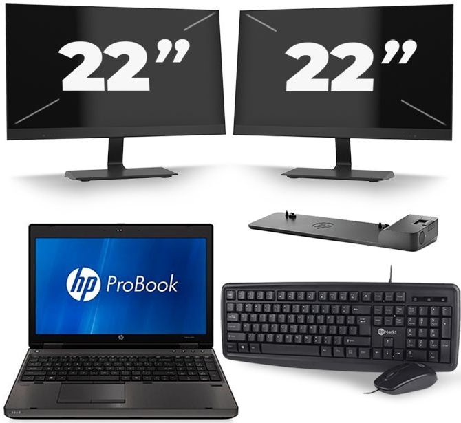 HP ProBook 6560b - Intel Core i5-2e Generatie - 15 inch - 8GB RAM - 256GB SSD - Windows 10 + 2x 22 inch Monitor Nette Staat
