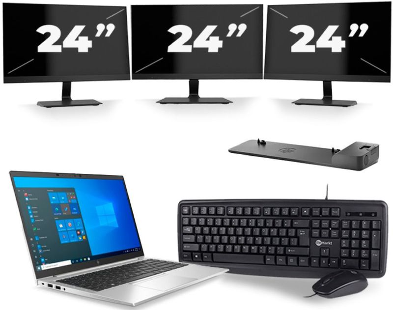 HP EliteBook 840 G8 - Intel Core i7-11e Generatie - 14 inch - 16GB RAM - 256GB SSD - Windows 11 + 3x 24 inch Monitor Zichtbare schade