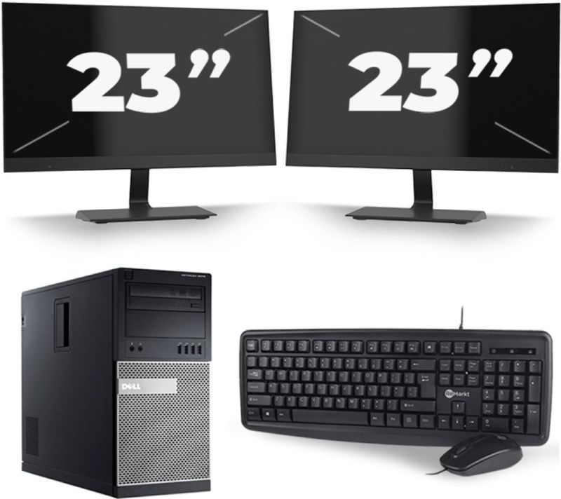 Dell Optiplex 7020 Micro Tower - Intel Core i7-4e Generatie - 16GB RAM - 256GB SSD - Windows 10 + 2x 23 inch Monitor Nette Staat