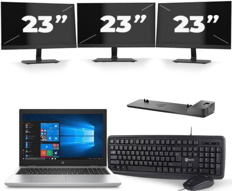 HP ProBook 650 G4 - Intel Core i5-8e Generatie - 15 inch - 16GB RAM - 256GB SSD - Windows 11 + 3x 23 inch Monitor Zichtbare schade