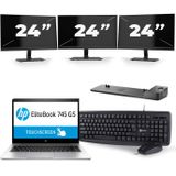HP EliteBook 745 G5 - AMD Ryzen 7 2700U - 14 inch - 16GB RAM - 512GB SSD - Windows 10 + 3x 24 inch Monitor Nette Staat