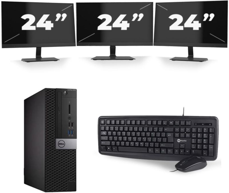 Dell Optiplex 3070 SFF - Intel Core i7-8e Generatie - 16GB RAM - 256GB SSD - Windows 11 + 3x 24 inch Monitor Nette Staat
