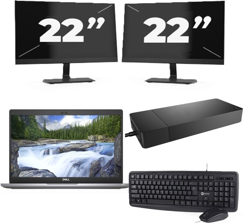 Dell Latitude 5320 - Intel Core i5-11e Generatie - 13 inch - 16GB RAM - 256GB SSD - Windows 11 Home + 2x 22 inch Monitor Zichtbaar gebruikt