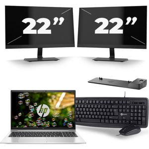 HP EliteBook 855 G7 - AMD Ryzen 7 PRO 4750U - 15 inch - 16GB RAM - 256GB SSD - Windows 11 Home + 2x 22 inch Monitor Zichtbare schade