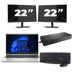 HP EliteBook 845 G8 - AMD Ryzen 7 PRO 5850U - 14 inch - 16GB RAM - 256GB SSD - Windows 11 Home + 2x 22 inch Monitor Nette Staat