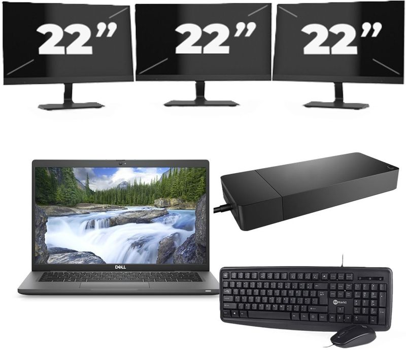 Dell Latitude 7330 - Intel Core i5-12e Generatie - 13 inch - 16GB RAM - 256GB SSD - Windows 11 Home + 3x 22 inch Monitor Zichtbaar gebruikt
