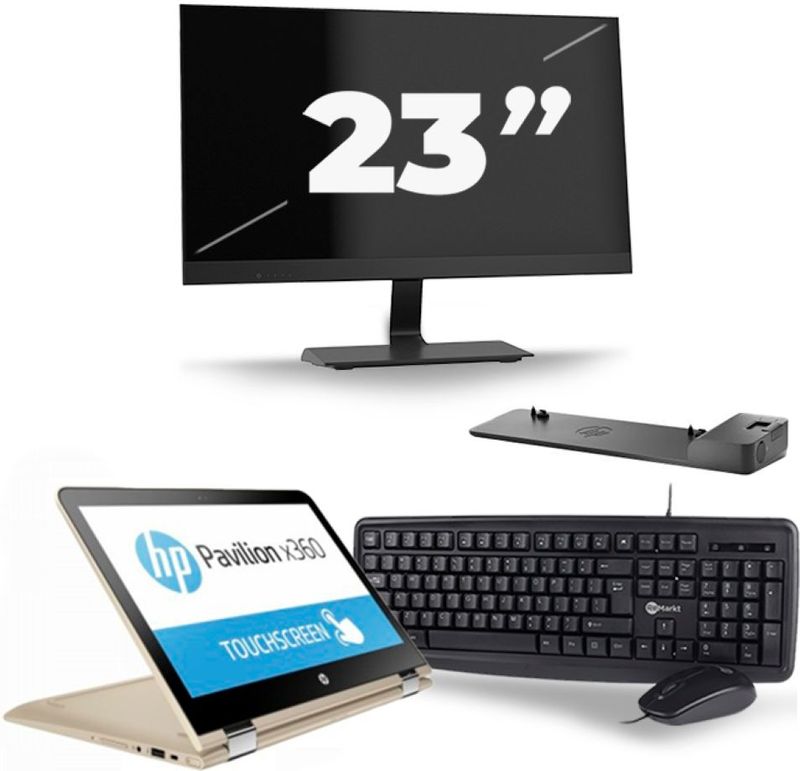HP Pavilion x360 Convertible 13 - Intel Core i3-6e Generatie - 14 inch - 8GB RAM - 256GB SSD - Windows 11 Home + 1x 23 inch Monitor Zichtbaar gebruikt