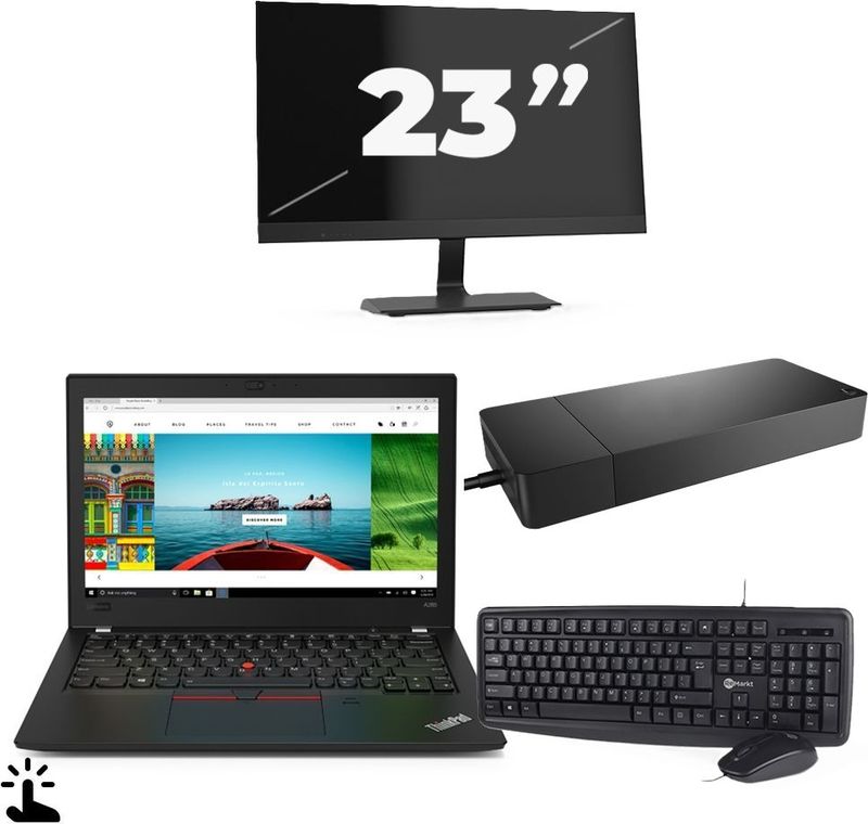 Lenovo ThinkPad A285 - AMD Ryzen 5 2500U - 12 inch - Touch - 8GB RAM - 256GB SSD - Windows 11 Home + 1x 23 inch Monitor Zichtbare schade