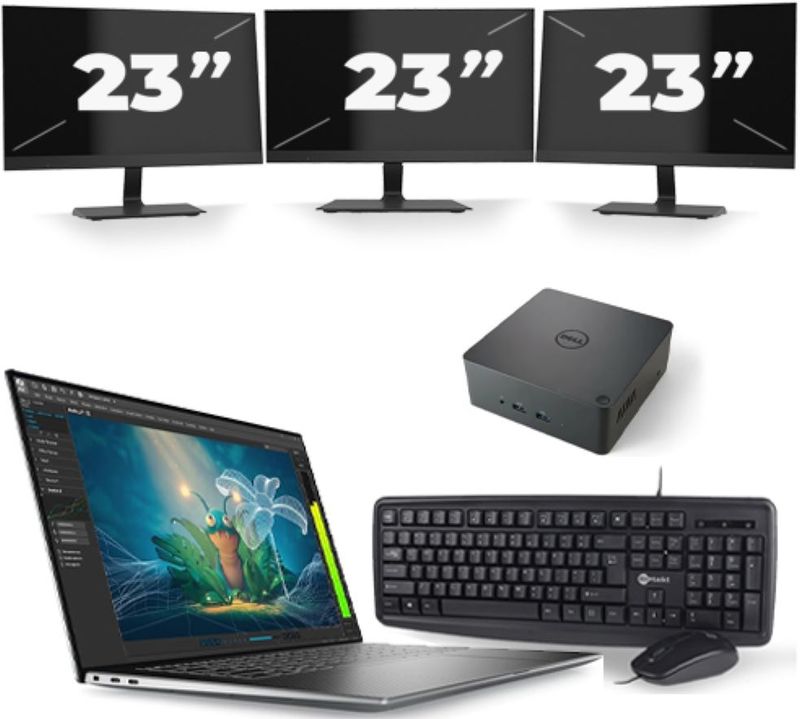 Dell Precision 5570 - Intel Core i7-12e Generatie - 15 inch - 16GB RAM - 256GB SSD - Windows 11 Home + 3x 23 inch Monitor Nette Staat