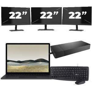 Microsoft Surface Laptop 3 - Intel Core i5-10e Generatie - 13 inch - 16GB RAM - 256GB SSD - Windows 11 Home + 3x 22 inch Monitor Nette Staat