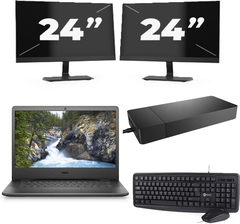 Dell Vostro 3400 - Intel Core i5-11e Generatie - 14 inch - 8GB RAM - 256GB SSD - Windows 11 Home + 2x 24 inch Monitor Nette Staat